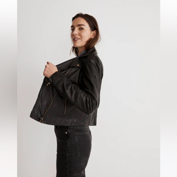 Madewell Washed Leather Motorcycle Jacket: Brass Hardware Edition - Picture 3 of 9